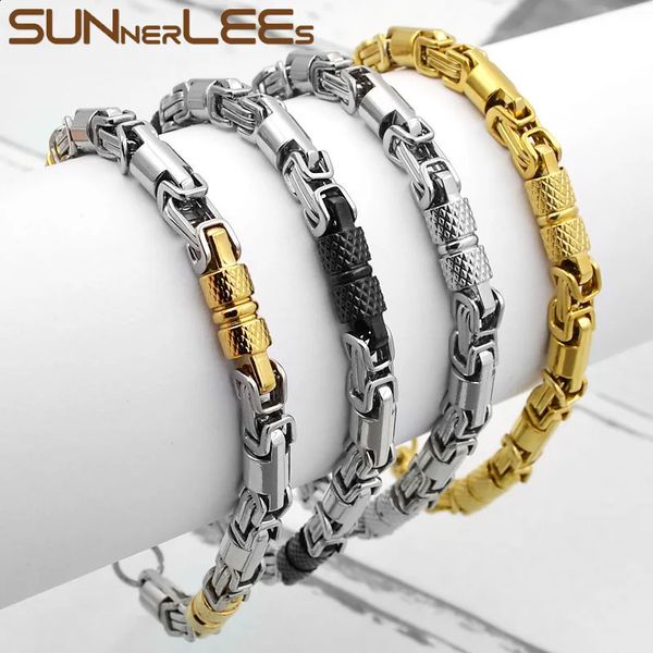 Cuff SUNNERLEES 316L Pulseira de Aço Inoxidável 6mm Geométrica Bizantina Link Corrente Prata Cor Banhado A Ouro Homens Mulheres Jóias Presente SC42 231116