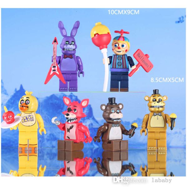 6 pçs/lote educação blocos de construção brinquedos caixa cega boneca cinco noites no freddy's minifigs bloco mini figuras conjunto brinquedo presentes