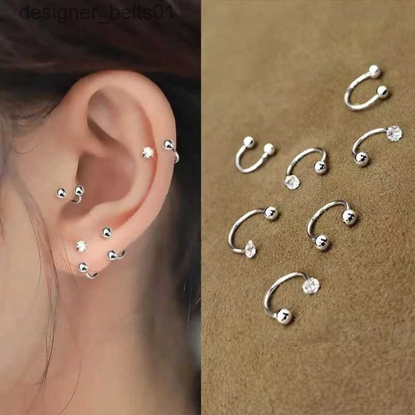 Stud 1Pair 925 Sterling Silver Tragus Piercing Helix Studs Brincos para Mulheres Meninas Zircon Hoop Nariz Anel Conch Body Piercing JóiasL231117