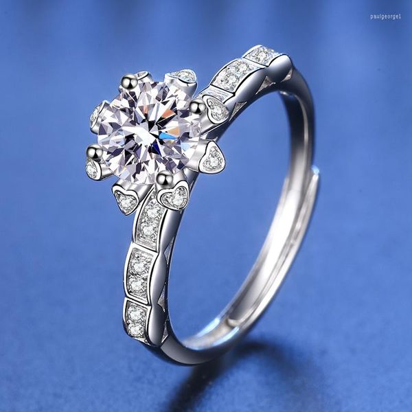 Cluster Rings Douyin Kuaishou Live Broadcast Net Red mit dem gleichen Herzen voller Moissanite Open Ring Girls Love And Bridge Engagement