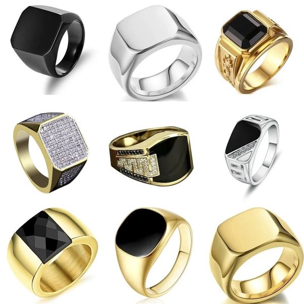Anel solitário de metal brilhante, anéis para homens, largura geométrica, sinete, dedo quadrado, estilo punk, acessórios de joias de moda 231117