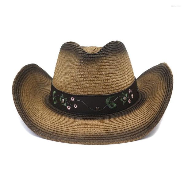 Hüte mit breiter Krempe Sonnenhut für Frauen Sommer Sprühfarbe Cowboy Stroh Strand Mode gewebte Sonnencreme HZ28