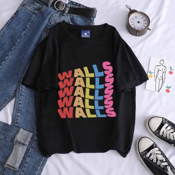 T-shirt da donna T-shirt estiva Maglietta corta oversize Moda Pareti Stampa Ragazzi e ragazze Maglietta allentata sexy da strada Top manica a pipistrello Cartoon