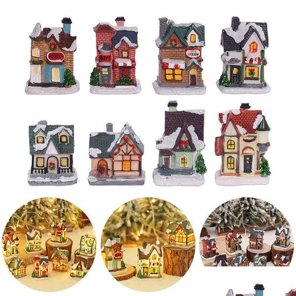 Decorações de Natal Resina Light House Kerstdorp Aldeia de Natal para Casa Xmas Presentes Ornamentos Ano Novo Fontes de Festa Drop Entregar Dh5Jb
