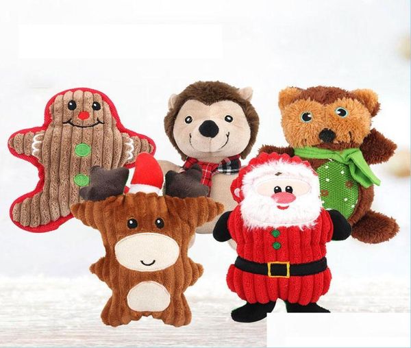 Brinquedos para cães mastiga cão de estimação natal brinquedos estridente pelúcia pelúcia brinquedo papai noel boneco de neve xams festa presente entrega gota 20 bdesport2610666