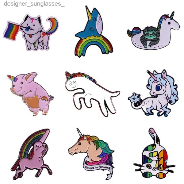 Spille Spille Smalto duro Spille Gay Pride Gatto Unicorno Bandiera arcobaleno LGBT Spilla animale Spilla Supporto Omosessuale Bisessuale Lesbica Donna Uomo GioielliL231117