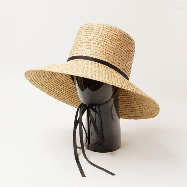 Chapéus de aba larga 202301-HH5040C DropShippping moderno elegante verão Raffia Raffia Grass Lady Sunshade Holiday Sun Cap Women Leisure Hat Hat