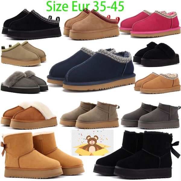 Designer Tasman Ultra Mini stivali pantofole da donna Pelliccia di castagna australiana Pelle di pecora nera Tazz Mules stivale con plateau Stivaletti invernali in pelle scamosciata Spedizione gratuita