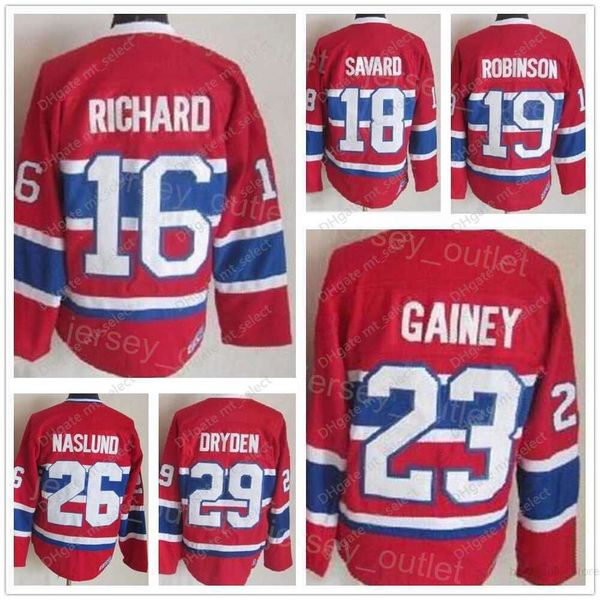 Herren Retro Hockey''nHl'' 16 Henri Richard Jersey Vintage Classic 18 Serge Savard 19 Larry Robinson 23 Bob Gainey 26 Mats Naslund Teamfarbe Rot