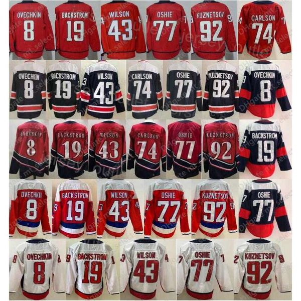 Erkekler retro hokey''nhl '' 8 Alex Ovechkin Jersey 19 Nicklas Backstrom 43 Tom Wilson 77 TJ Oshie 92 Evgeny Kuznetsov 74 John Carlson Stadyumu