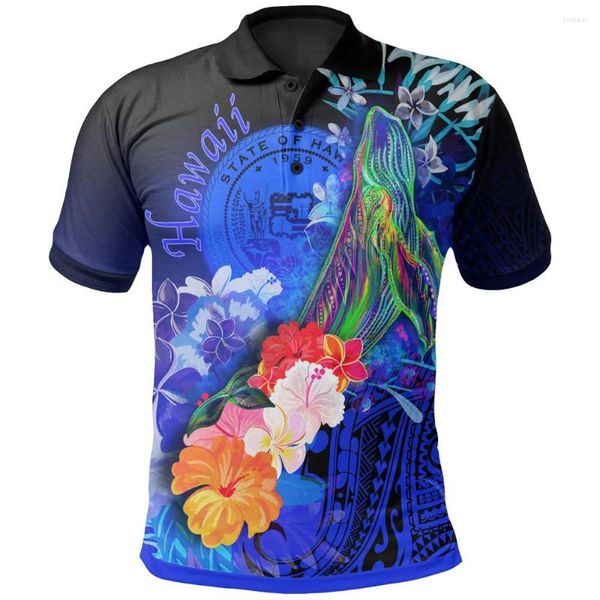 T-shirt da uomo Polinesiana Hawaii Polo Humpback Whale con fiori tropicali Camicia stampata 3D Uomo Donna T-shirt estiva manica corta