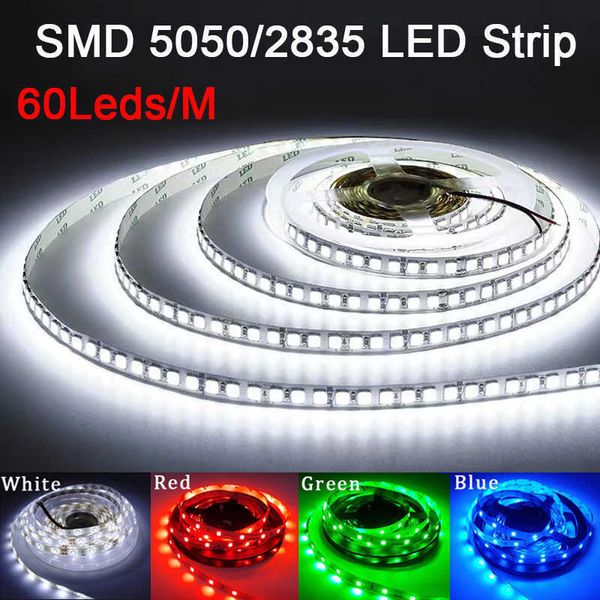 Strings LED Luz de tira LED 12V Impermeável Smd2835 DC 300LEDS 5M Flexível 5050 Fita de lâmpada RGB Branco Verde azul LED amarelo LED LUZES