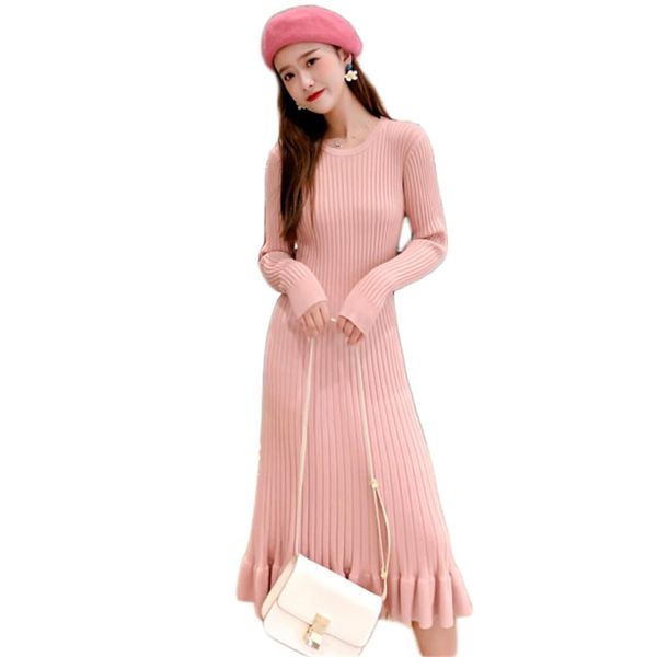 Vestidos casuais vestido de inverno mulheres preto rosa plus size 2023 outono moda coreana slim malha de manga longa sweater feminina