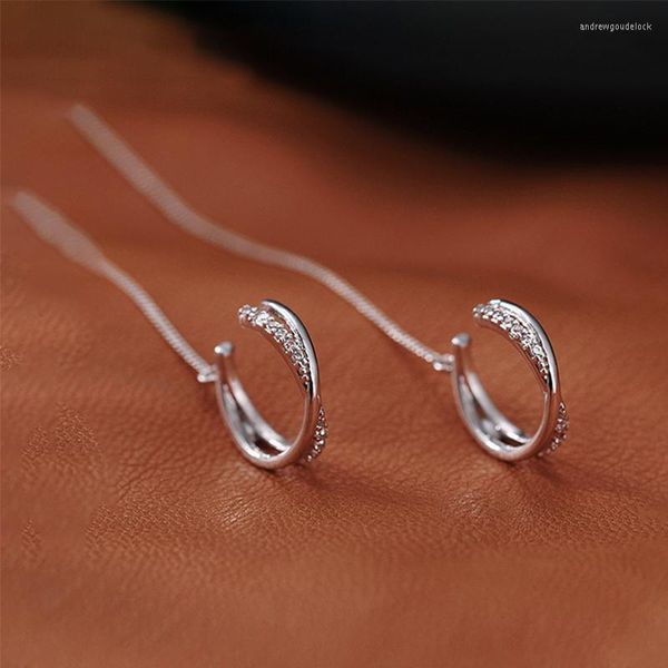 Ohrstecker Silber Farbe Kristall Quaste Non-Piercing Manschette Ohrclip Ohrring für Frauen Glänzend Strass Kette Fake Knorpel Piercing