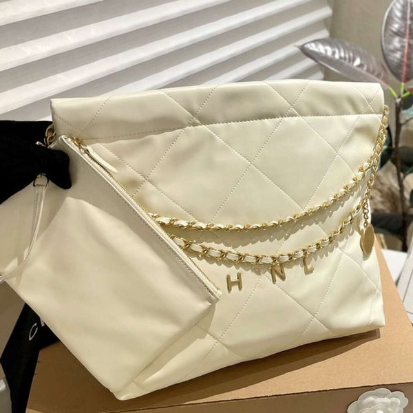 Designer di borse di lusso di qualità specchio Mini borse a secchiello Borsa 22 Borsa da 35 cm Shopping Tote trapuntata in pelle di vitello Borsa nera Borsa a tracolla da donna in argento