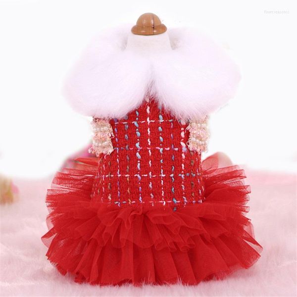 Hundebekleidung Winterkleidung für kleine Hunde Mädchen Luxus Kunstpelzkragen Kleid Mantel Prinzessin Welpen Tweed Jacke mit flauschigem Tutu XS