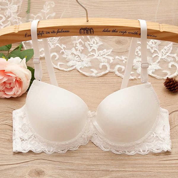 Bras White Color Double Cup Super Push Up Bra Gather Garota Estudante Menina Pequena Festa de Vestido Para Mulheres 32 34 36 A B P230417