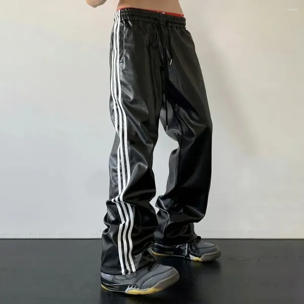 Pantaloni da uomo Y2K Uomo Streetwear Nero Techwear Coreano Harajuku Paracadute Pista Pantaloni sportivi a righe in pelle Pantaloni da jogging Pantaloni