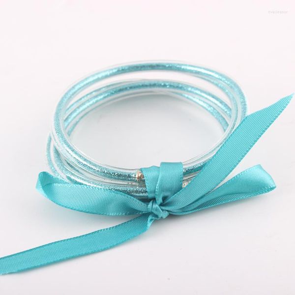 Bangle Turquoise Jóias 5pcs/conjunto Bowknot Glitter cheio de silicone Bracelet leve pulseira de garotas de Buda para crianças