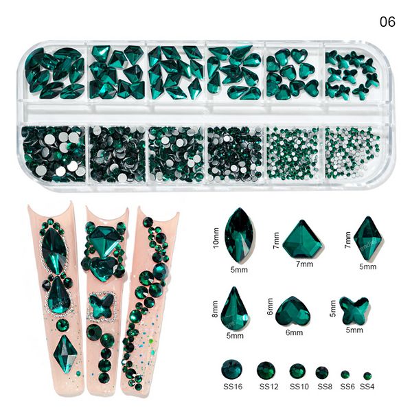 12Gird Box Multi Tamanho AB/Colorido Hotfix Strass Flatback Crystal Diamond Gems 3D Glitter Nail Art Decorações luxuosas * Nail Art Decorações de strass