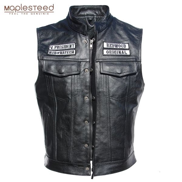 Gilet da uomo Ricamo Gilet da motociclista Giacca da uomo in pelle senza maniche Vera pelle bovina Club Riding Biker M008 231116