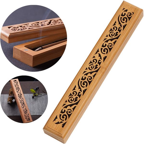 SZHOME Porta bastoncini di incenso in legno di bambù Burning Joss Insence Box Burner Ash Catcher Decorazione della casa Stile casuale