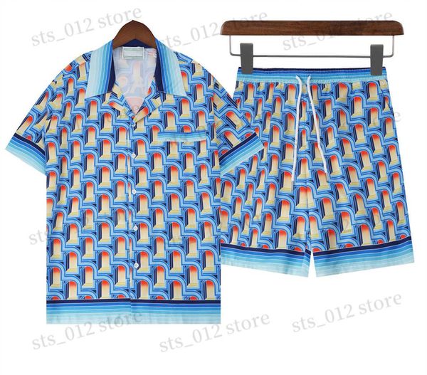 Testros masculinos Novos homens camisas Casablanc-S Lucid Dreams Cenário Cenário Temperamento de cetim Camisa de vestido curta Variedade T230417