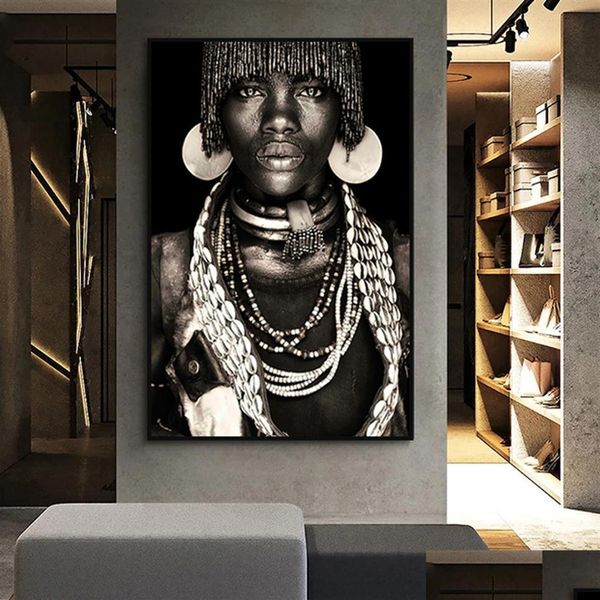 Dipinti Africani Wall Art Primitive Tribal Women Canvas Painting Modern Home Decor Black Woman Immagini Stampa decorativa Murale202W Dhrum