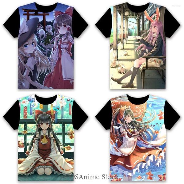 Erkek Tişörtleri Touhou Flandre Scarlet Hakurei Reimu Anime Cosplay 3D Temel Kısa Kollu T-Shirt Kadın Erkekler Siyah Tee Üstleri Günlük Noel Hediyesi