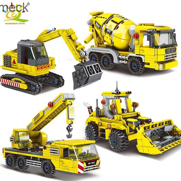 Блоки Huiqibao Toys Moc Engineering Truck Blocks City Construction Crane Bulldozer автомобильные кирпичи устанавливают детские детские игрушки для мальчика