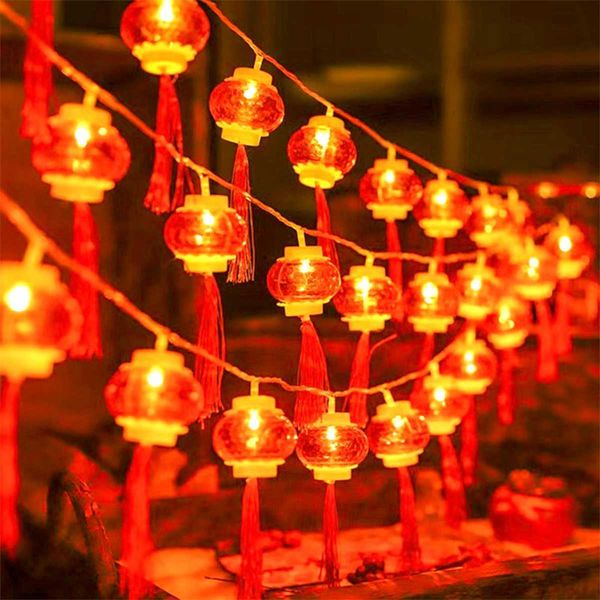 Stringhe LED 10/20LED Lanterna rossa Nodo cinese String Lights Decorazioni di nozze in stile cinese Festival di primavera leggero Decorazioni per capodanno cinese P230414
