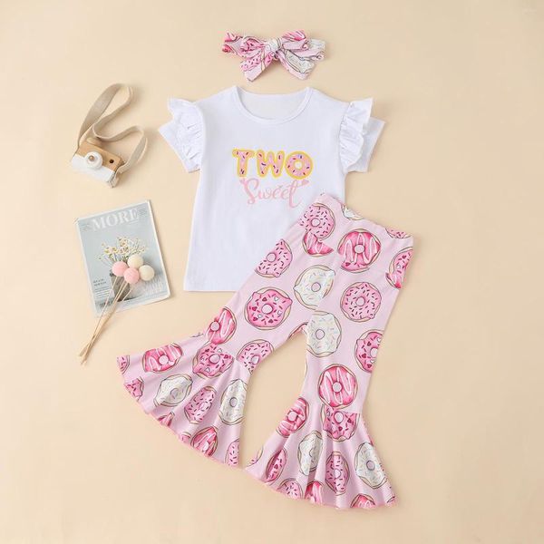 Set di abbigliamento MaBaby 18-30M Toddler Neonate Vestiti Set Lettera T-shirt Ciambelle Stampa Pantaloni svasati 2 anni Compleanno Abiti D01