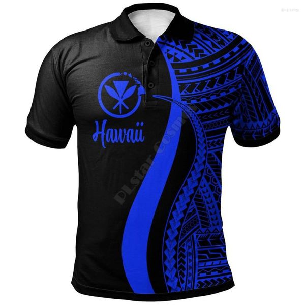 Мужские рубашки T Hawaii Polo Рубашка Blue Polynesian Tentacle Patter