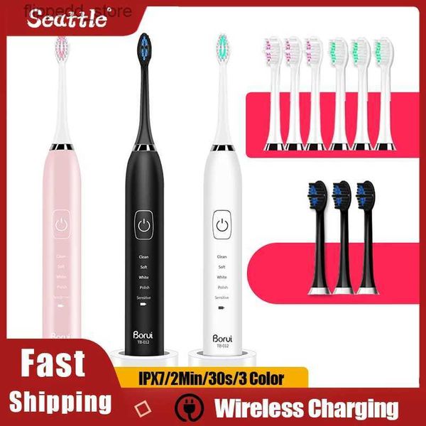 Professional Rechargeable Sonic portable electric toothbrush for Adults - IPX7 Waterproof with 4 Brush Heads and Nozzle