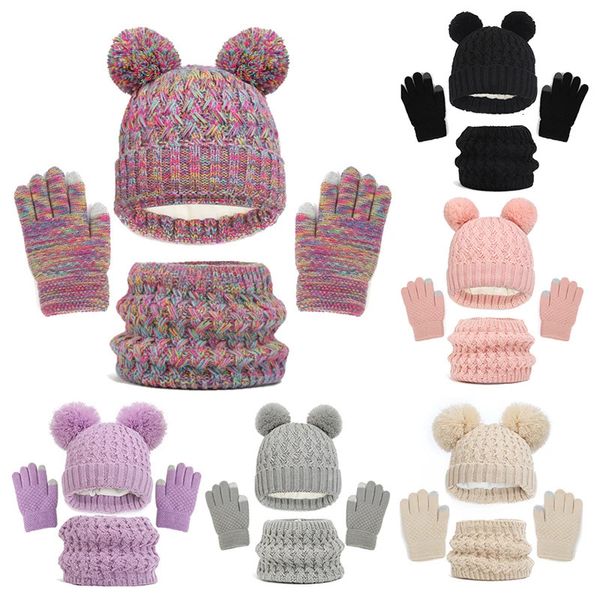 Chapéus Chapéus Imitação Cashmere Inverno Bebê Chapéu Luvas Cachecol Conjunto Fleece Warmer Lenços Grosso Tricô Chapéus Menino Menina Bonito Pompom Crianças Beanie 231115