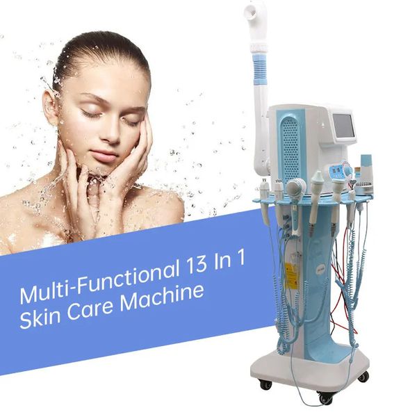 Vendita calda 13 in 1 macchina facciale ad alta frequenza per peeling a getto d'acqua a microcorrente ad ultrasuoni RF facciale con vapore facciale