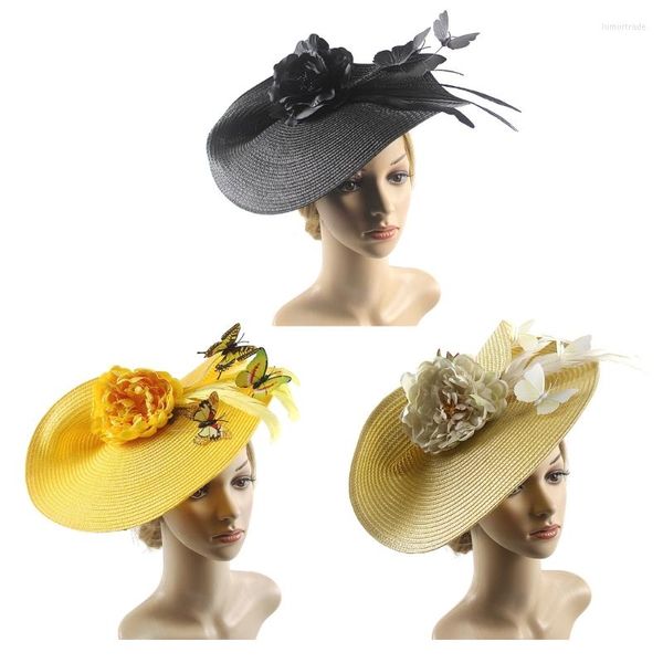 Kopfbedeckungen 95AB Damen Schmetterling-Blumen Derby Hut Kentucky Fascinator Pillbox Stirnband für Cocktail Tea-Party weibliche Kirchenkappe