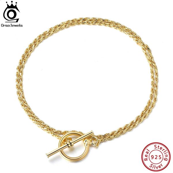 Браслет ORSA JEWELS, итальянская застежка-тоггл, стерлинговое серебро 925 пробы, плетеный браслет-цепочка ручной работы толщиной 1,5 мм, с покрытием из 14-каратного золота для женщин SB121 231116