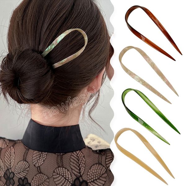 Einfache Retro-U-förmige Haarnadel-Haarstöcke Temperament-Scheiben-Essigsäure-Haarnadel für elegantes Mädchen-Haar-Accessoire
