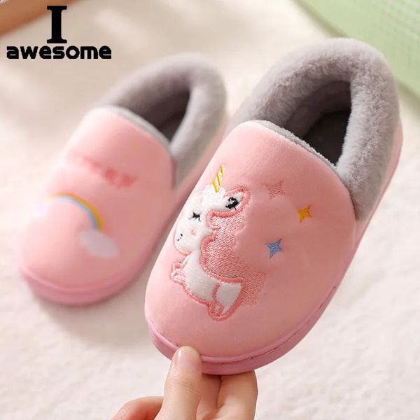 Pantofola Unicorno Pantofole per bambini Per bambini piccoli Scarpe da interno Neonata Scivoli in pelliccia Infradito in cotone Caldo inverno Casa Pantofola per bambini 231116