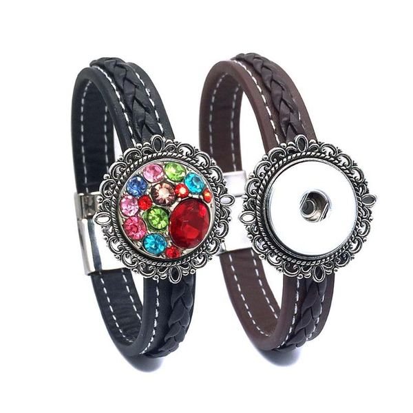 Charm Bracelets Rock Style Magnet 199 wirklich echtes Leder Retro austauschbares Armband 18 mm Druckknopf Schmuck für Frauen Geschenk