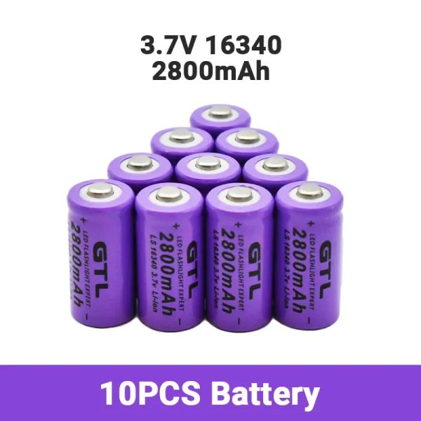 Batterien Li-Ion 2800 mAh, wiederaufladbar 3,7 V, 16340 mAh, für LED-Taschenlampe, Ladegerät für Reisen