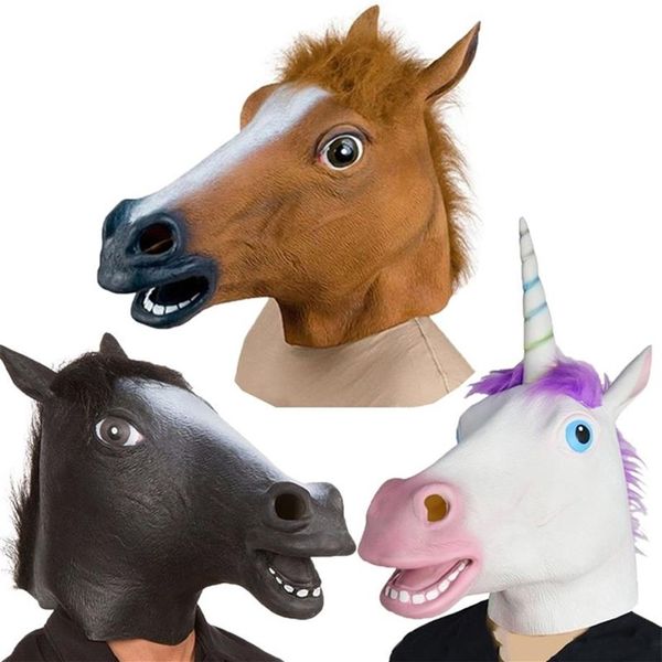 Máscaras de Halloween Cabeça de Cavalo de Látex Cosplay Traje Animal Conjunto Teatro Prank Festa Louca Adereços Cabeça Conjunto Máscara de Cavalo Cão Máscaras de Cavalo 22222W