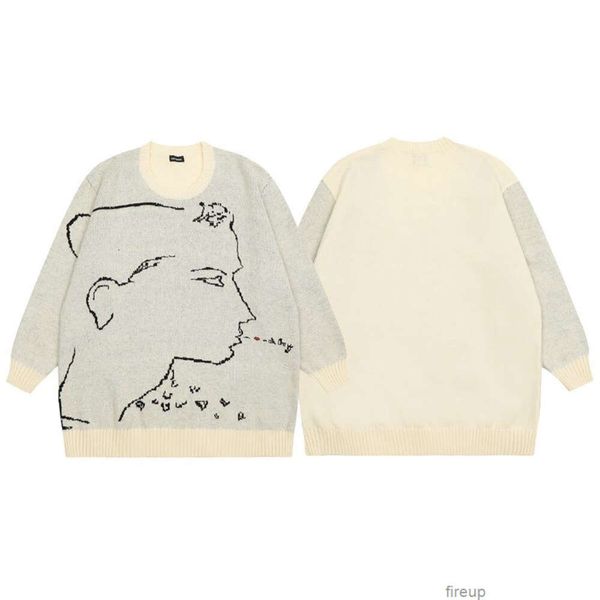 Suéteres de desenhista Mens suéter com capuz Raf Simons Outline Line Off White Figura Redondo Pescoço Suéter High Street Casual Outono / Inverno Tricôs Tendência