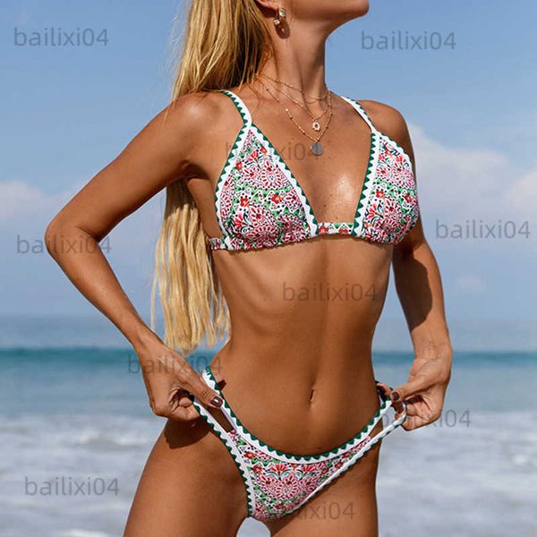 Costumi da bagno donna Spoondrift Paisley Stampa Micro bikini Set Perizoma Donna Bohemian Push Up Costume da bagno Costumi da bagno sexy 2022 Triangolo Costumi da bagno Donna T230417