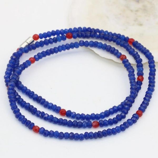 Pulseira multicamada de fita Jades 2 4mm Lapis Lazuli Stone Chalcedony Abacus rondelle Facetado 4 linhas Garos magnéticos Jóias B2766