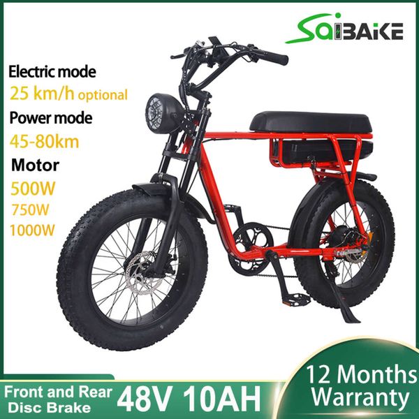 Bicicleta elétrica clássica com quadro vermelho, bicicleta elétrica com bateria de lítio de 20 polegadas para adultos, pneu largo 4.0 e bicicleta