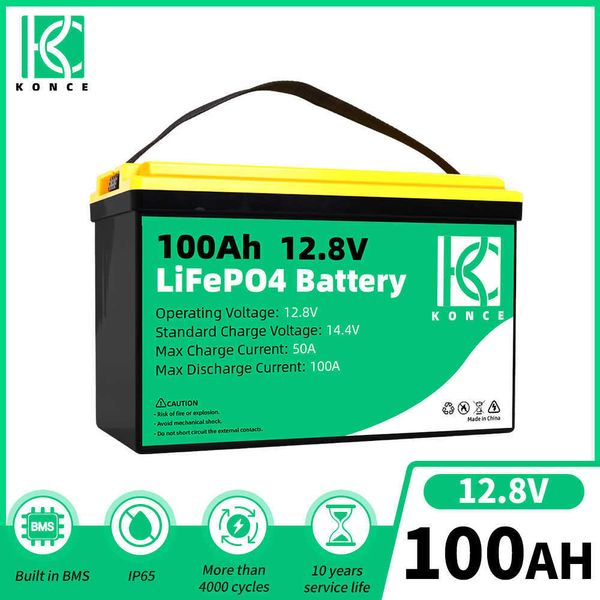 Batteria ricaricabile Lifepo4 da 12V 100Ah al litio ferro fosfato Ciclo profondo BMS integrato per sistema solare per furgoni camper barche