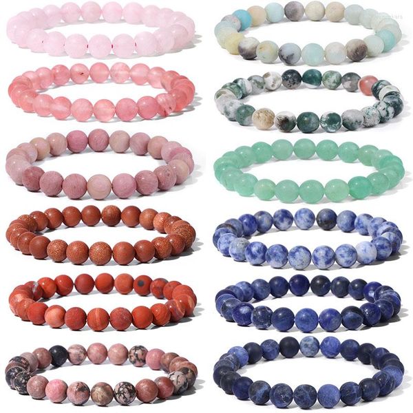 Strand pierre naturelle perles Bracelets mode coloré Agates Rose Quartzs pour femmes hommes à la main guérison bijoux cadeaux