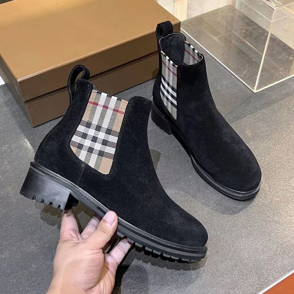 Xadrez retalhos manga retro botas curtas saia tubo curto botas de salto grosso moda e botas de tornozelo